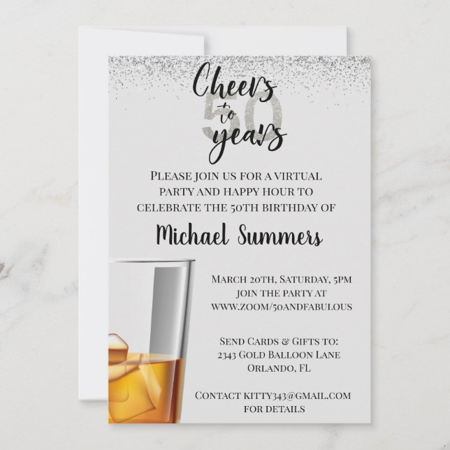 Invitation La fête d'anniversaire virtuelle encourage à 50 an (Devant)