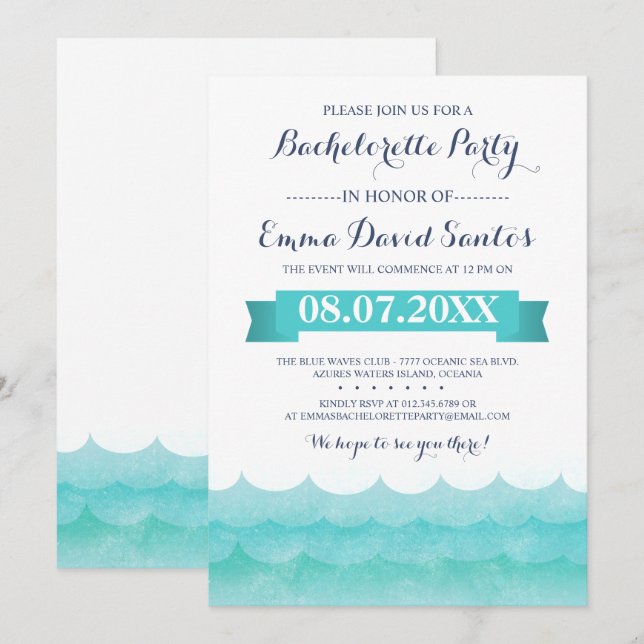 Invitation La Fête de la Bachelorette de la mer (Devant / Derrière)