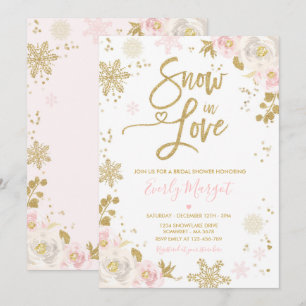 Invitation La Fête de l'mariée d'hiver Peach & Gold Snow In L