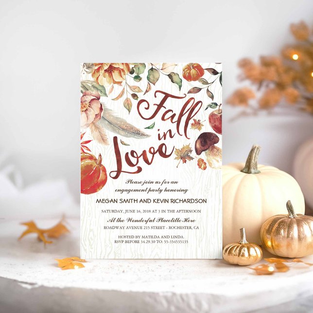 Invitation La fête d'engagement des Citrouilles de la récolte (Fall in Love Engagement Party Invitations featuring Autumn Harvest)