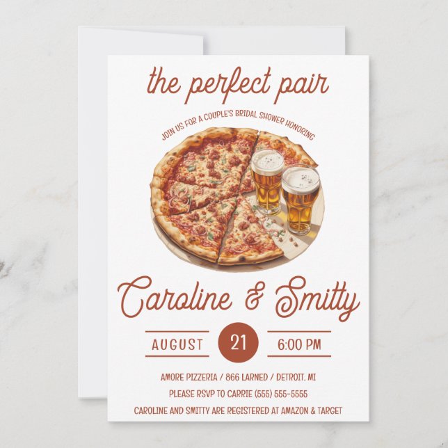 Invitation La Fête des mariées Parfaite Pizza & Beer Couple (Devant)
