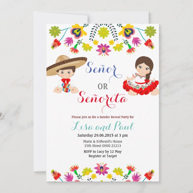 Invitation La fiesta mexicaine Señor ou le genre de Señorita (Devant)