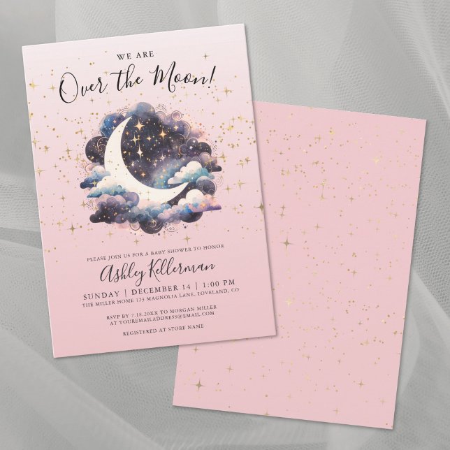 Invitation La Fille Au-Dessus Du Baby shower Lune (Girl Over The Moon Baby Shower Invitation)