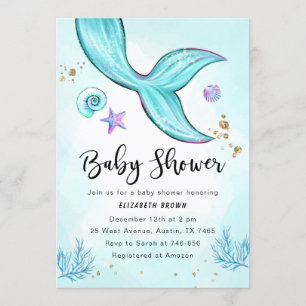 Invitation La fille Baby shower de Mermaid, sous la mer