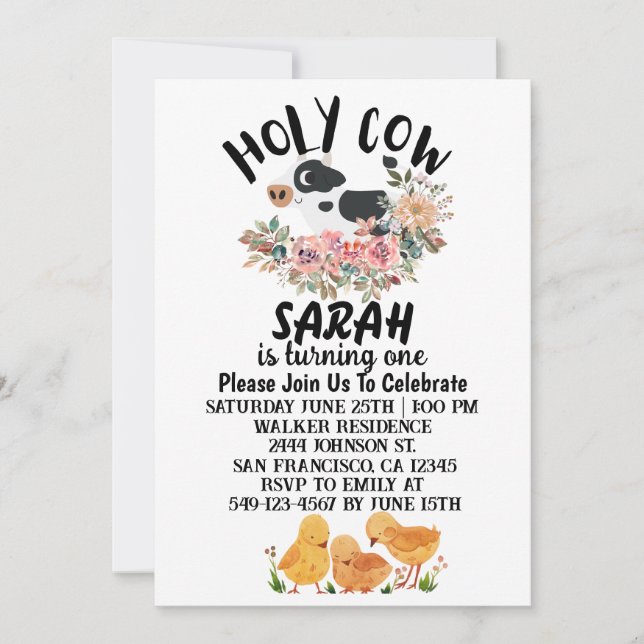 Invitation La Fille Du Garçon De La Vache Sainte Tourne Une C (Devant)