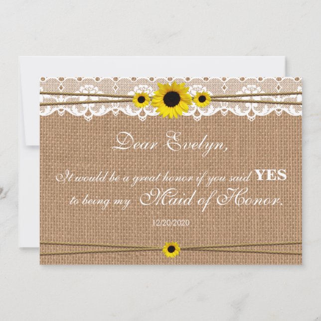 Invitation La fleur rustique Sun vous sera ma femme d'honneur (Dos)