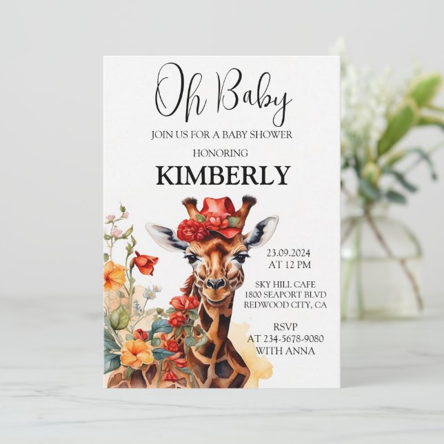 Invitation La girafe au long cou (Debout devant)