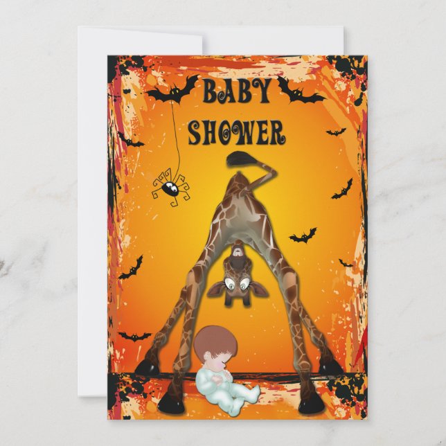 Invitation La Girafe de l'Baby shower des garçons d'Halloween (Devant)