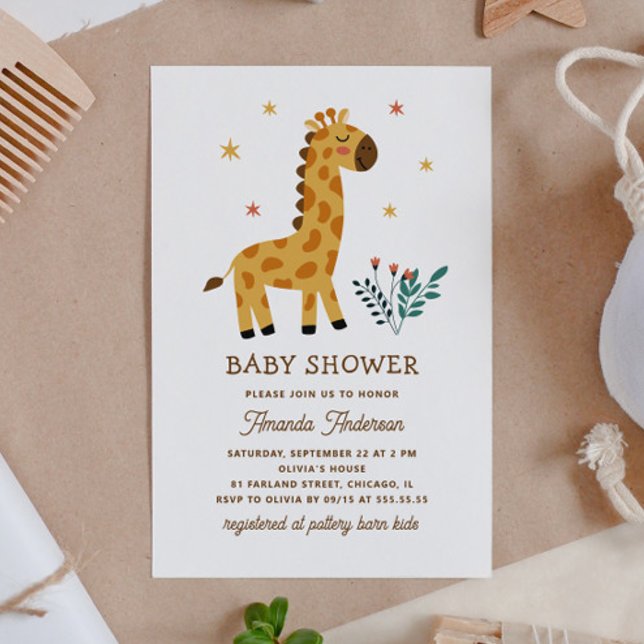 Invitation La girafe mignonne. Funny zoo safari baby shower a (Créateur téléchargé)