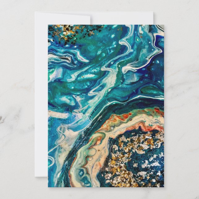 Invitation La glace et le poisson abstrait bleu turquoise or  (Devant)