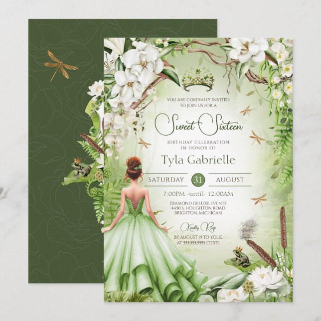 Invitation La Grenouille Prince Sweet 16 Princesse Anniversai (Devant / Derrière)