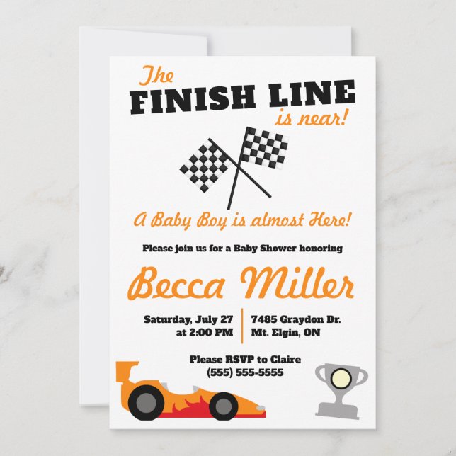 Invitation La ligne de finition est proche ! Baby shower auto (Devant)