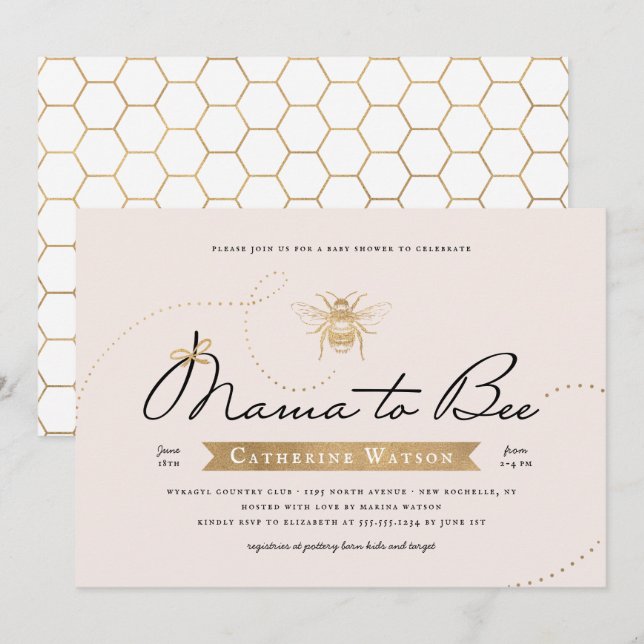 Invitation La Mama d'or au Baby shower (Devant / Derrière)
