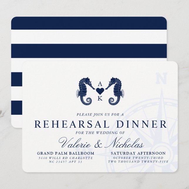 Invitation La Marée de l'amour | Repas à thème Seahorse Dîner (Devant / Derrière)