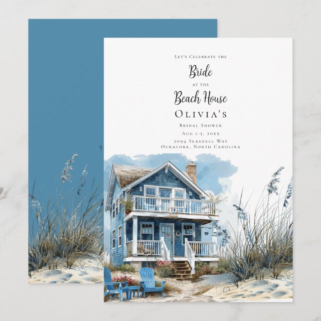 Invitation La mariée à la Fête des mariées Beach House (Devant / Derrière)