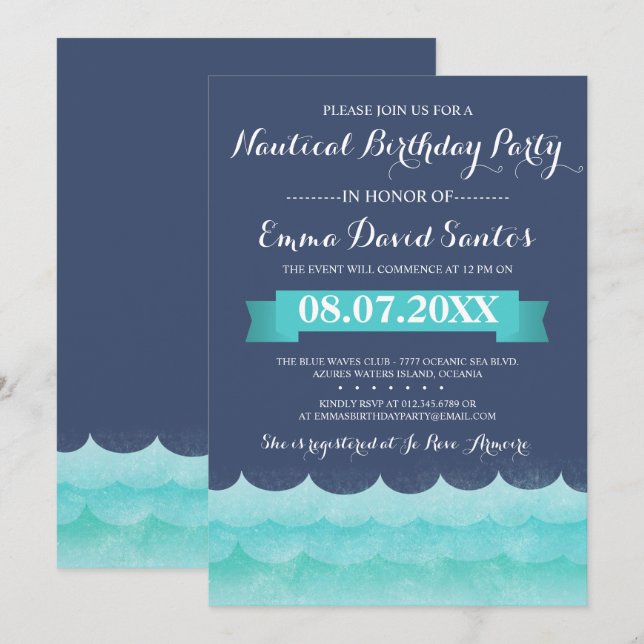 Invitation La Marine Personnalisée À La Fête Nautique D'Anniv (Devant / Derrière)