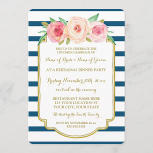 Invitation La marine rose d'or barre le dîner de répétition
