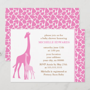 Invitation La mère rose et la petite fille de la Girafe Baby