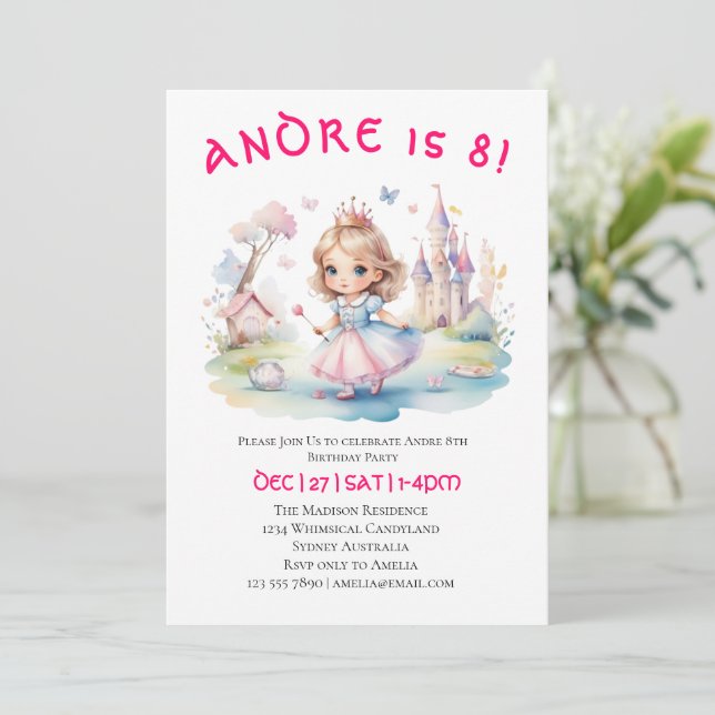 Invitation La mignonne princesse en Whimsical au pays des mer (Debout devant)