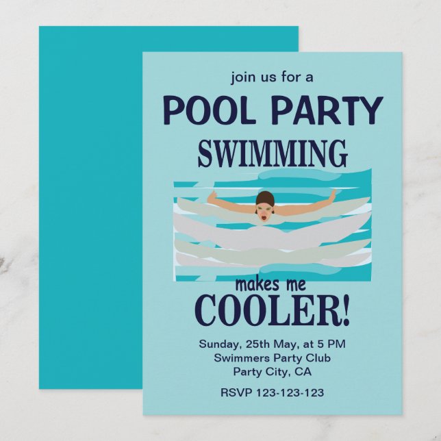Invitation La natation me rend plus cool Fête au bord de la p (Devant / Derrière)
