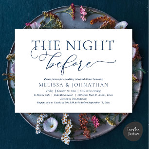 Invitation La Nuit Avant, Bleu Marine, Dîner de Répétition