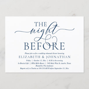 Invitation La Nuit Avant, Bleu Marine, Dîner de Répétition