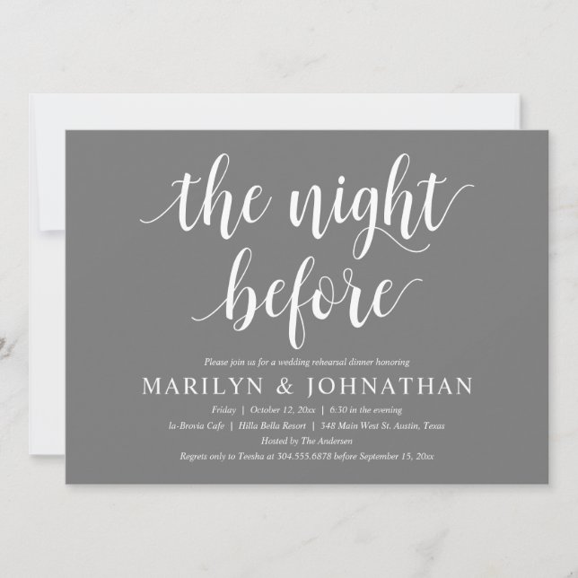 Invitation La Nuit Avant, Dîner de Répétition de Mariage Mode (Devant)