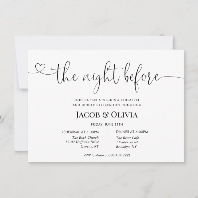 Invitation La Nuit Avant Le Dîner De La Répétition Mariage (Devant)