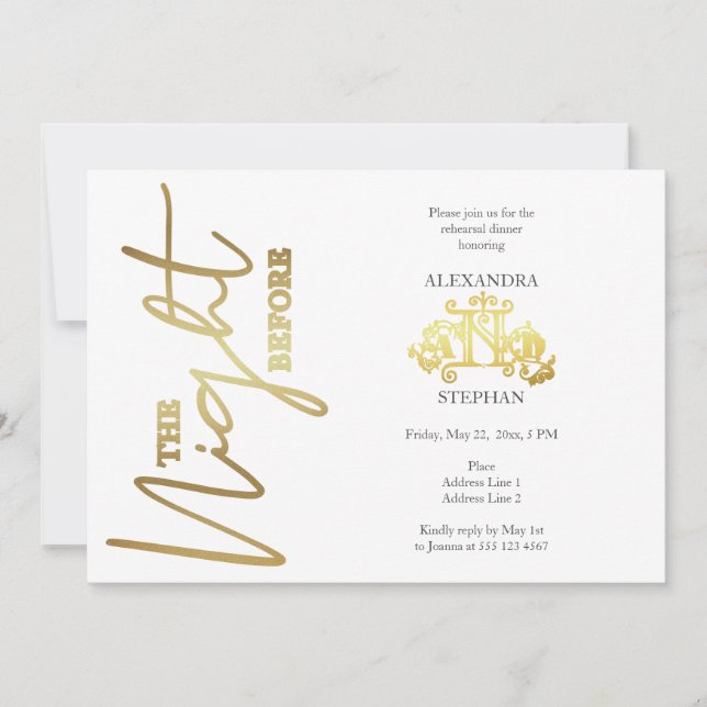 Invitation La Nuit Avant Le Dîner De Répétition De Calligraph (Devant)
