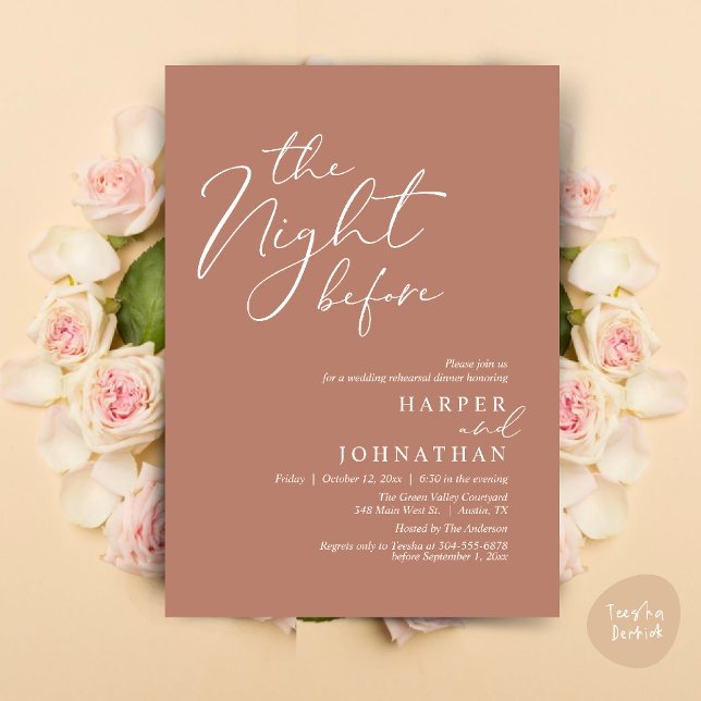 Invitation La Nuit Avant Le Dîner De Répétition Romantique De (The Night Before Romantic Wedding Rehearsal Dinner Modern Invites Card PDF Terracotta Earthy Brown)