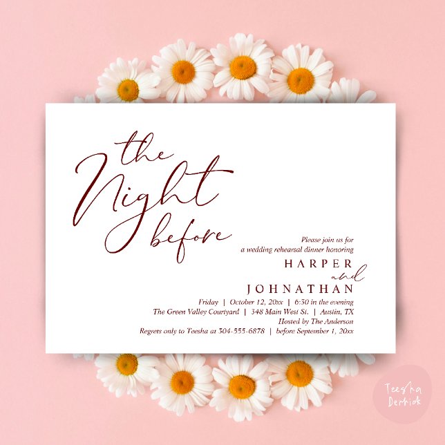Invitation La Nuit Avant Le Dîner De Répétition Romantique De (The Night Before Romantic Wedding Rehearsal Dinner Modern Invites Card PDF Burgundy Wine Red)