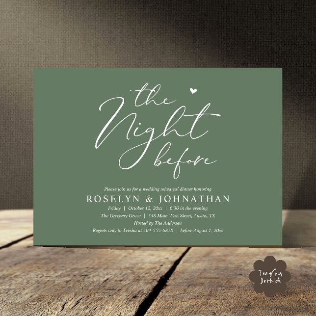 Invitation La Nuit Avant Le Dîner De Répétition Romantique De (The Night Before Romantic Wedding Rehearsal Dinner Little heart Invitation Card PDF Sage Green)