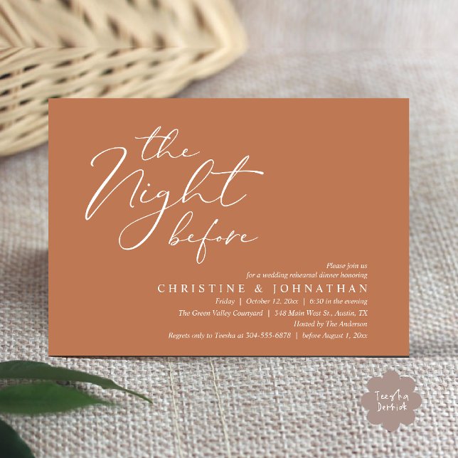 Invitation La Nuit Avant Le Dîner De Répétition Romantique De (The Night Before Romantic Wedding Modern Rehearsal Dinner Invites Card Hosted Parents Copper Brown)