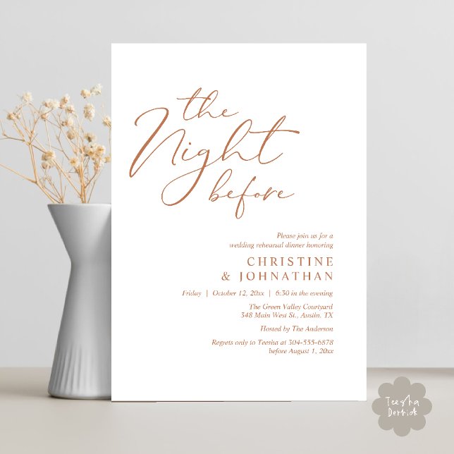 Invitation La Nuit Avant Le Dîner De Répétition Romantique De (The Night Before Romantic Wedding Modern Rehearsal Dinner Invites Card Hosted Parents Copper Brown)