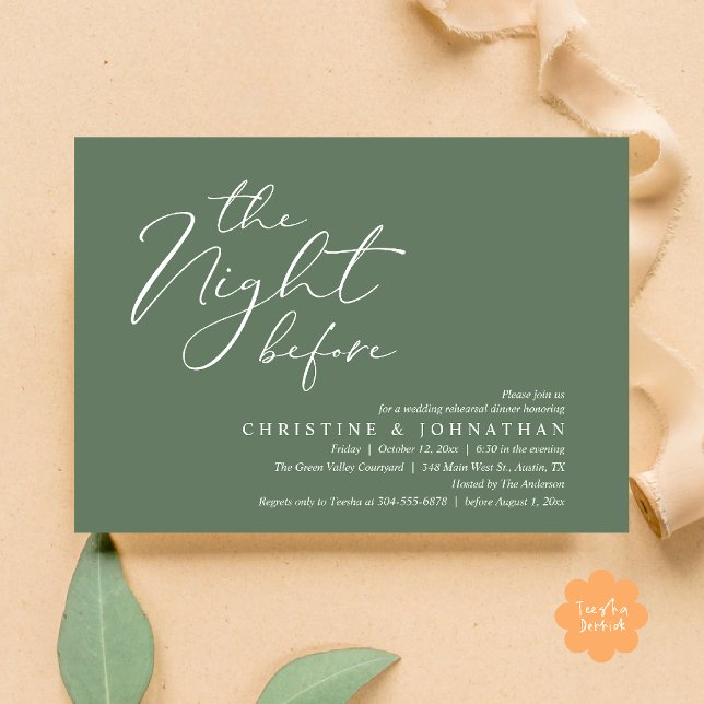 Invitation La Nuit Avant Le Dîner De Répétition Romantique De (The Night Before Romantic Wedding Modern Rehearsal Dinner Invites Card Hosted Parents Sage Green)