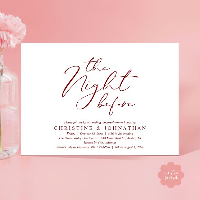 Invitation La Nuit Avant Le Dîner De Répétition Romantique De (The Night Before Romantic Wedding Modern Rehearsal Dinner Invites Card Hosted Parents Red Wine)
