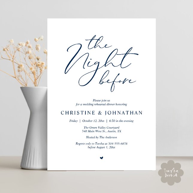 Invitation La Nuit Avant Le Dîner De Répétition Romantique De (The Night Before Romantic Wedding Modern Rehearsal Dinner Invites Card Hosted Parents Navy Blue)