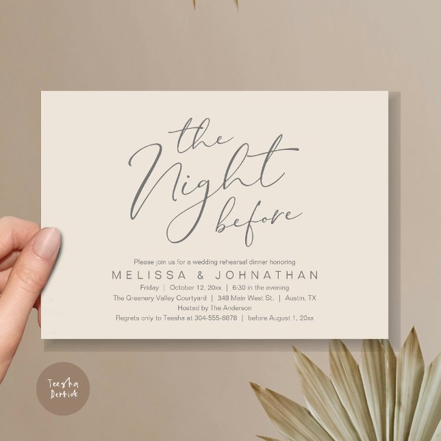 Invitation La Nuit Avant Le Dîner De Répétition Romantique De (The Night Before Romantic Modern Wedding Rehearsal Dinner Aesthetic Invites PDF Classy Cream Grey)