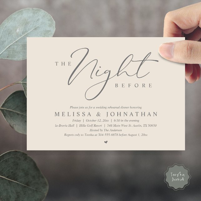 Invitation La Nuit Avant Le Dîner De Répétition Romantique De (,The Night Before Romantic Wedding Rehearsal Dinner Invitation Card, PDF, in Dark Grey Cream)