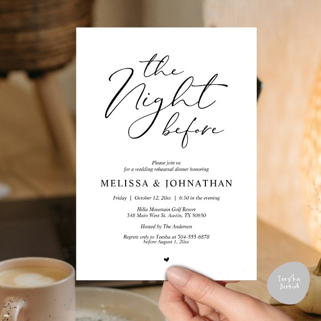 Invitation La Nuit Avant Le Dîner De Répétition Romantique De (Classy Romance, The Night Before Wedding Rehearsal Dinner Invitation Card, PDF, in Black and White)