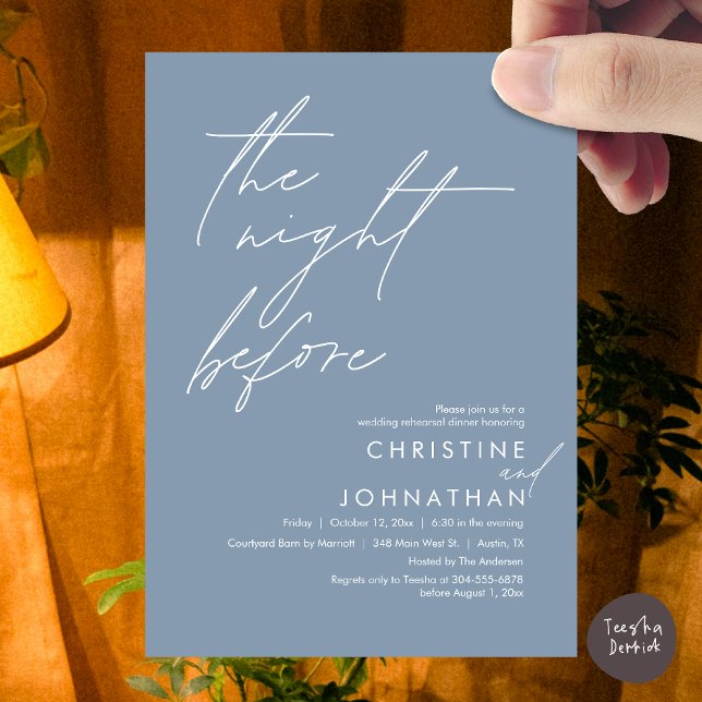 Invitation La Nuit Avant Le Dîner De Répétition Romantique De (The Night Before Romantic Wedding Rehearsal Dinner Invitation Card, PDF, in Dusty Blue)