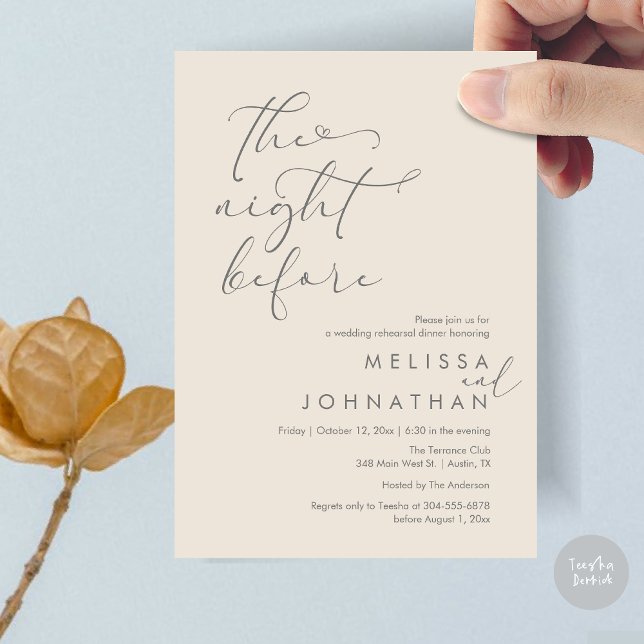 Invitation La Nuit Avant Le Dîner De Répétition Romantique De (The Night Before, Romantic Wedding Rehearsal Dinner Invitation Card, PDF, Cream Grey)