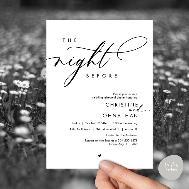 Invitation La Nuit Avant Le Dîner De Répétition Romantique De (The Night Before, Modern Romantic Wedding Rehearsal Dinner Invitation Card, PDF, In Black and White)