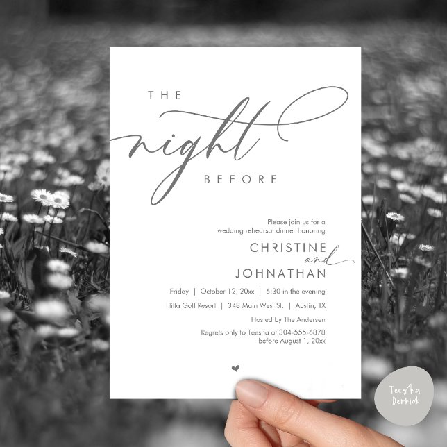 Invitation La Nuit Avant Le Dîner De Répétition Romantique De (Modern Romantic The Night Before, Wedding Rehearsal Dinner Invitation Card, PDF, Dark Grey)