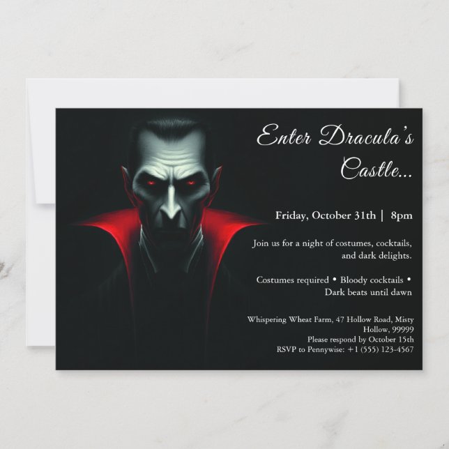 Invitation La nuit de Dracula | Fête du costume d'Halloween (Devant)