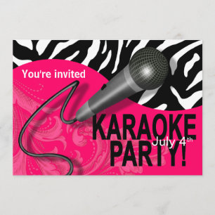 Invitation La nuit des filles de karaoke de zèbre Party