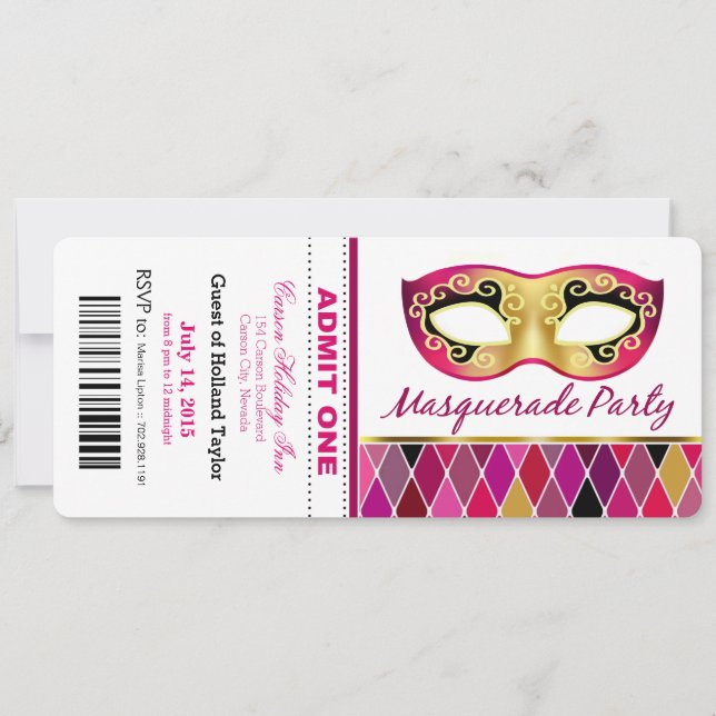 Invitation La partie de mascarade admettent un fuschia du (Devant)