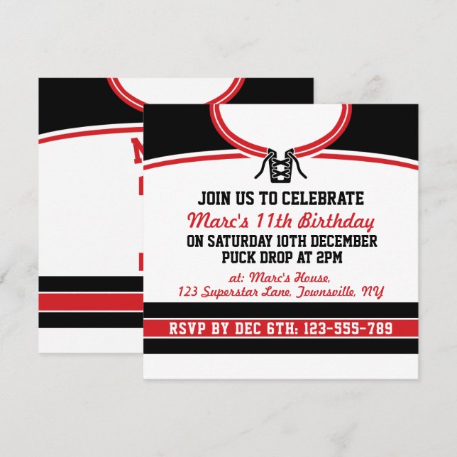 Invitation La partie orientée du Jersey d'hockey invite le (Devant / Derrière)