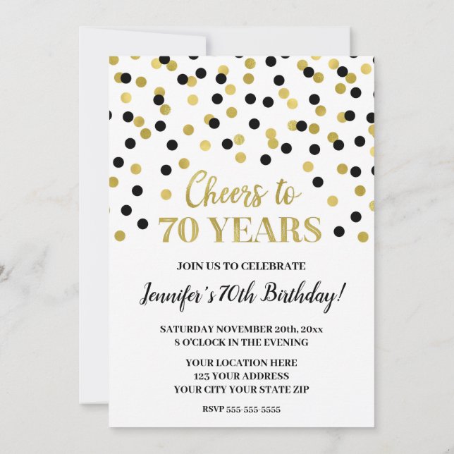 Invitation La Parties scintillant d'or noir Confetti vous ouv (Dos)
