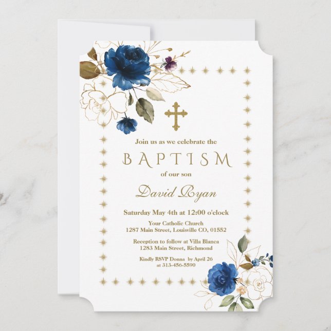 Invitation La Parties scintillant Floral Gold de la Marine de (Devant)